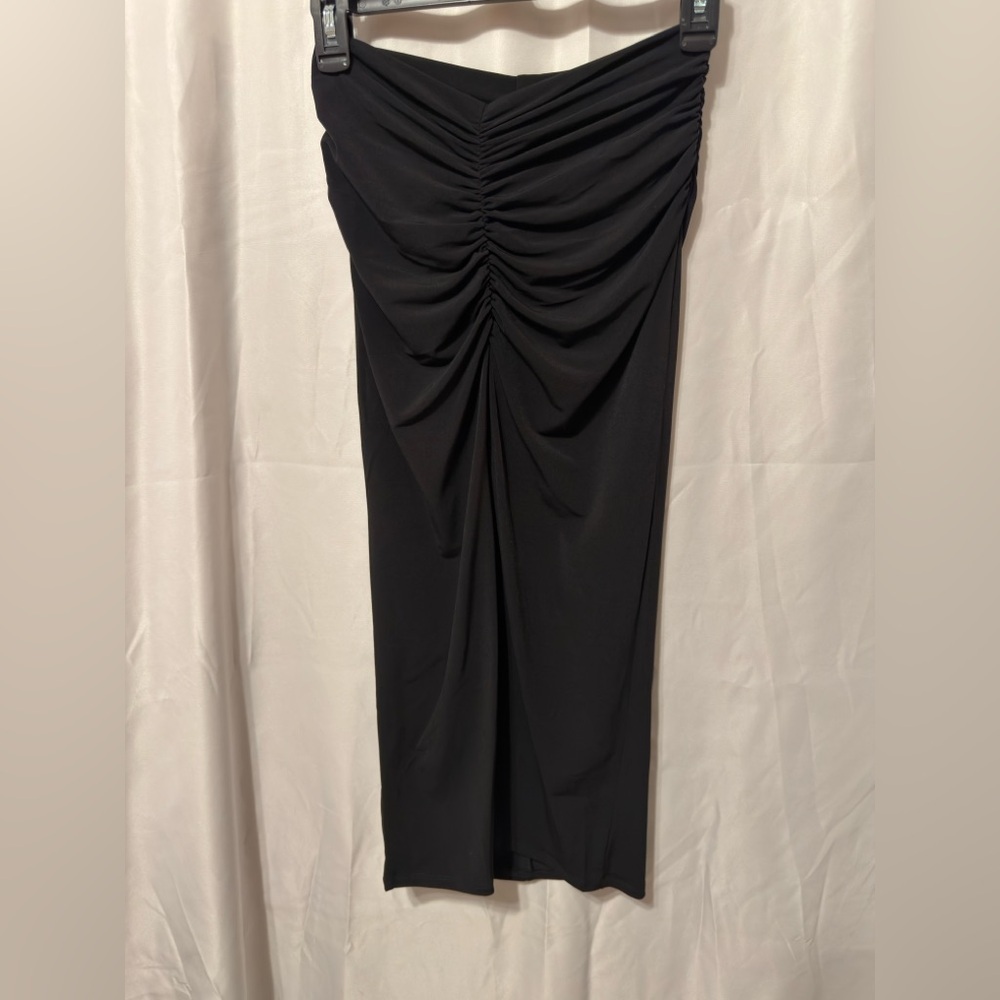 Lanston Skirt Ruched Asymmetrical Draped Midi Black Size XS from Revolve NWOT - Picture 6 of 12